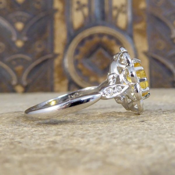 Edwardian Style Yellow Sapphire and Diamond Cluster Ring