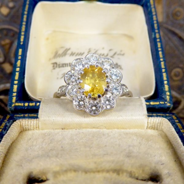 Edwardian Style Yellow Sapphire and Diamond Cluster Ring