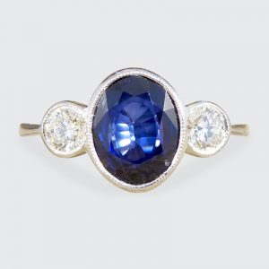 Modern 1.92ct Sapphire and Diamond Three Stone Ring