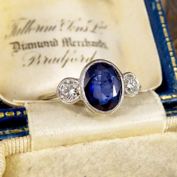 Modern 1.92ct Sapphire and Diamond Three Stone Ring