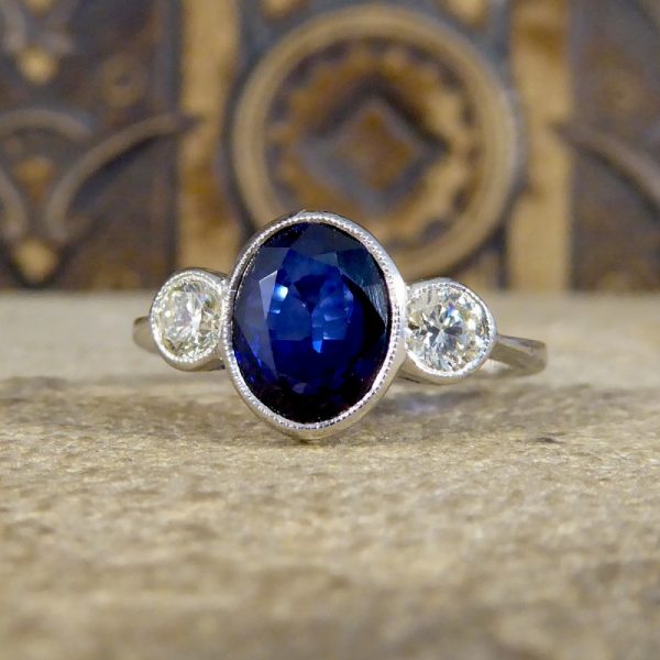 Modern 1.92ct Sapphire and Diamond Three Stone Ring