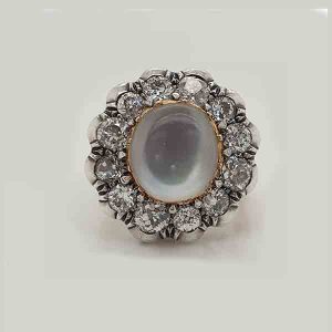 Antique Moonstone and Diamond Cluster Ring