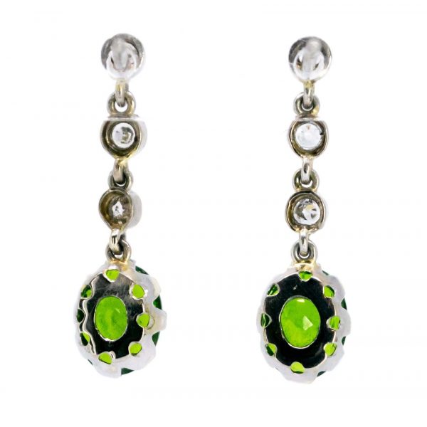 Vintage Chrome Diopside and Diamond Drop Earrings