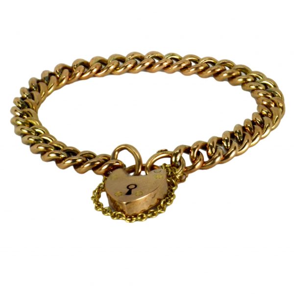 9ct Rose Gold Curb Link Bracelet with Heart Padlock Clasp