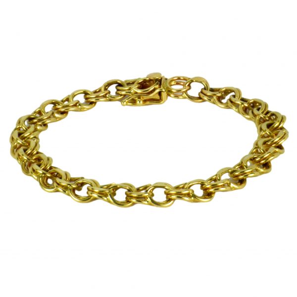14ct Yellow Gold Double Parallel Curb Link Bracelet; with a box clasp and two safety catches, 7” long