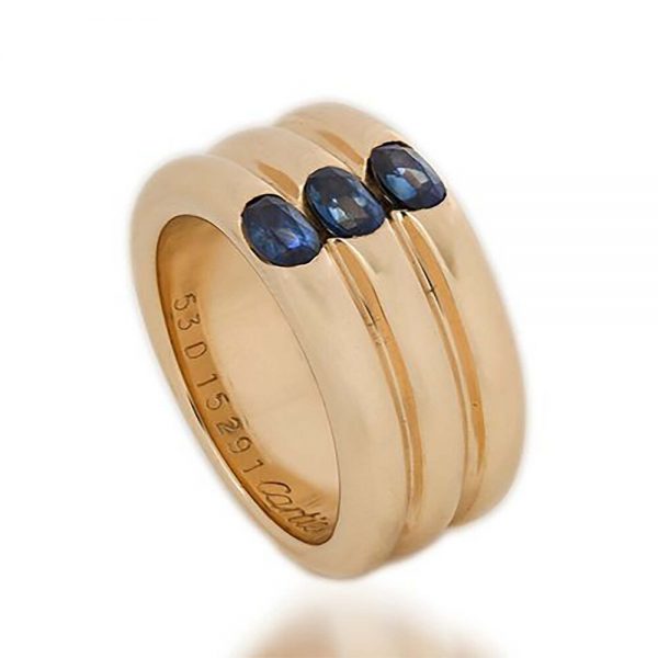 Cartier 18ct Gold Triple Ring Band with Sapphires, Signed and Numbered