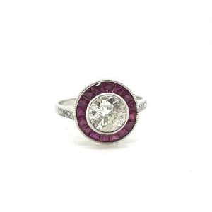 Ruby and diamond cluster target ring, 1.06 carats