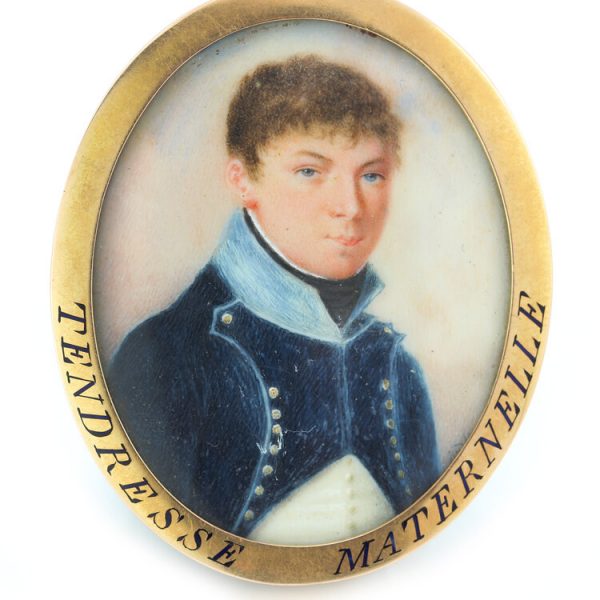 Antique French Portrait Miniature Pendant, with watercolour paintings on both sides, in 18ct yellow gold with enamel transcript, 19th century Circa 1890s