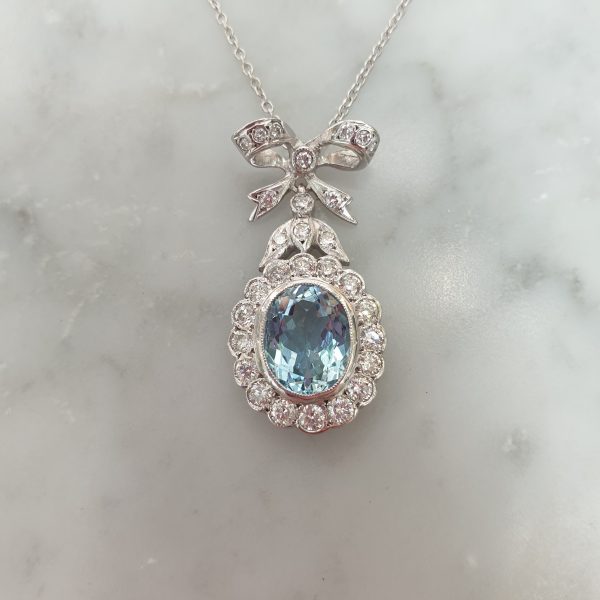 Art Deco style aquamarine and diamond pendant