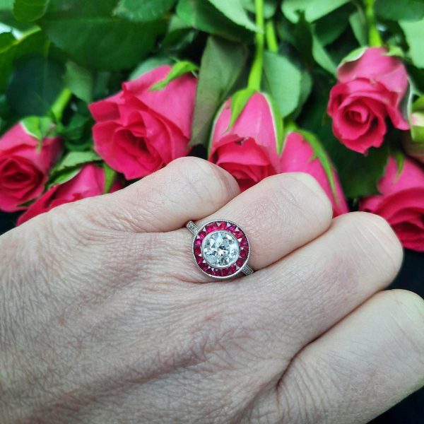 1ct Diamond and Calibre Ruby Cluster Target Ring