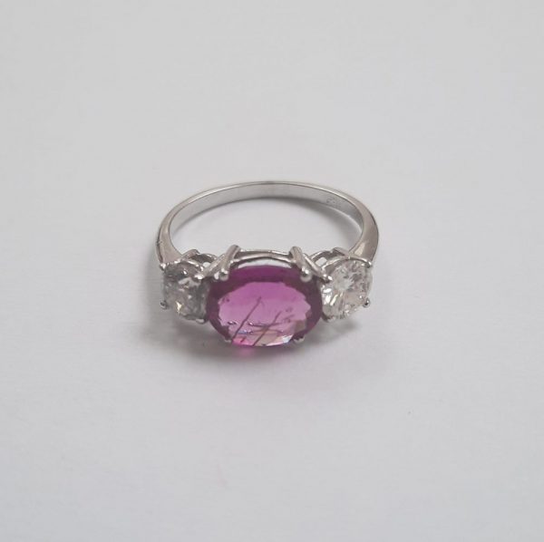 Pink Sapphire and Diamond Three Stone Ring, 2.30 carats