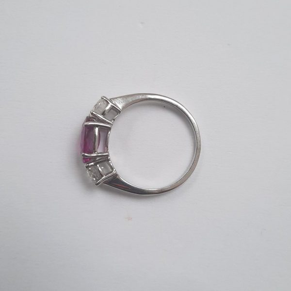 Pink Sapphire and Diamond Three Stone Ring, 2.30 carats