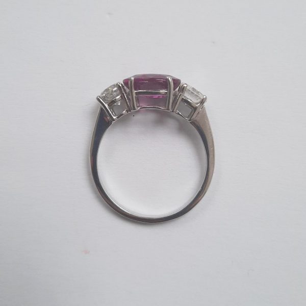 Pink Sapphire and Diamond Three Stone Ring, 2.30 carats