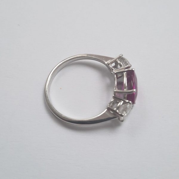 Pink Sapphire and Diamond Three Stone Ring, 2.30 carats