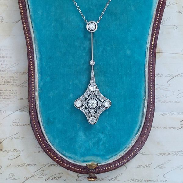 Antique Belle Epoque Diamond Pendant on Fixed Chain
