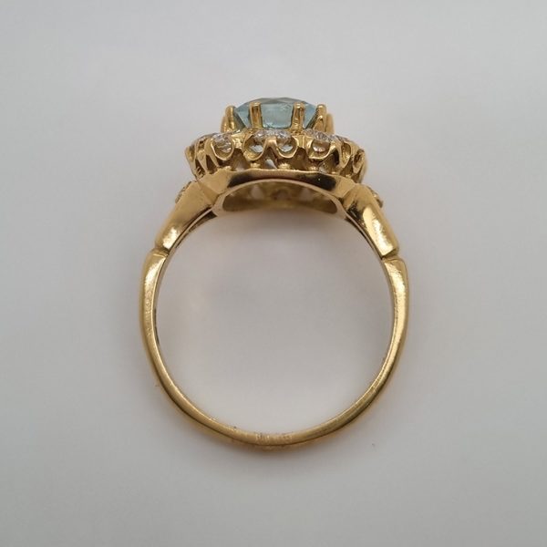Vintage 2.50ct Aquamarine and Diamond Cluster Ring in 18ct Yellow Gold