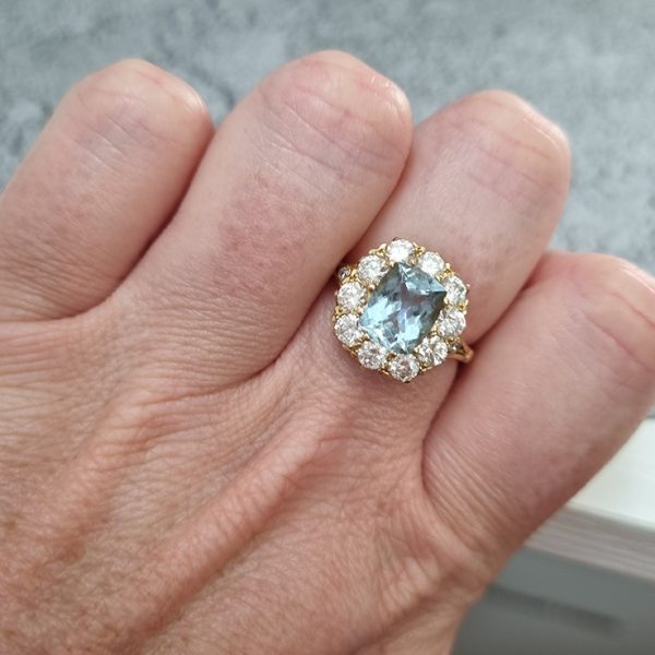 2.50ct Aquamarine and Diamond Cluster Ring in 18ct Yellow Gold