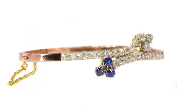 Antique Victorian Sapphire and Diamond Crossover Bangle Bracelet, Circa 1880