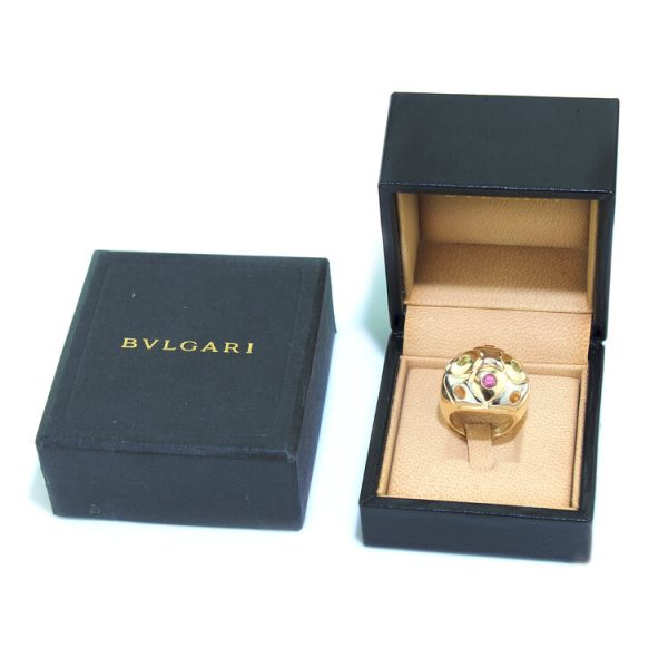 Bvlgari Multi Gemstone and 18ct Gold Domed Cocktail Ring; set with citrine, amethysts and garnets, with original box. Made in Italy, Circa 1990s