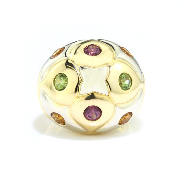 Bvlgari Multi Gemstone and 18ct Gold Domed Cocktail Ring; set with citrine, amethysts and garnets, with original box. Made in Italy, Circa 1990s