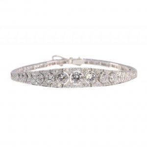 Art Deco Diamond and Platinum Bangle Bracelet, 6 carats