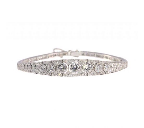 Art Deco Diamond and Platinum Bangle Bracelet, 6 carats