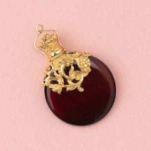 Antique 18th Century Red Glass and Gold Scent Bottle, Circa 1750