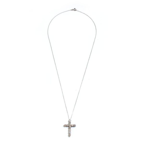 Tiffany and Co Diamond Cross Pendant; set with 11 round brilliant-cut diamonds totalling 2.20 carats, in 18ct white gold, with original box