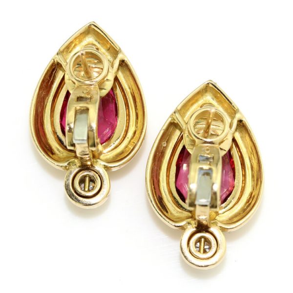 Poiray Italian Rubellite and Diamond Earrings in 18ct Yellow Gold