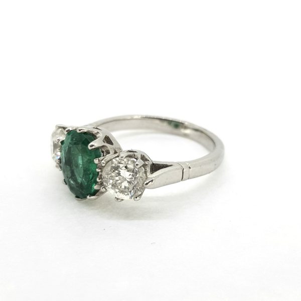 1..70ct Emerald and Diamond Three Stone Ring in Platinum