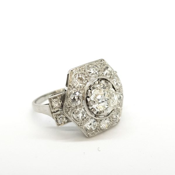 1.20ct Art Deco Diamond and Platinum Hexagonal Cluster Ring