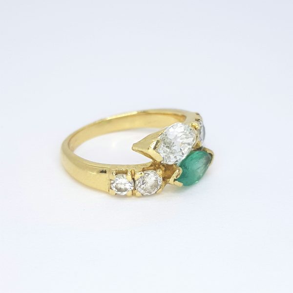 Emerald and Diamond Crossover Snake Ring