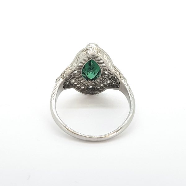 Columbian Emerald and Diamond Navette Cluster Ring