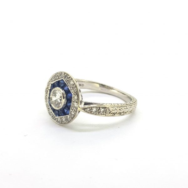 Vintage Sapphire and Diamond Cluster Target Ring, Circa 1960