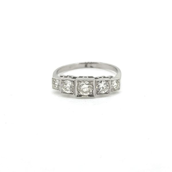 Diamond Five Stone Ring in Platinum; 0.90 carat total