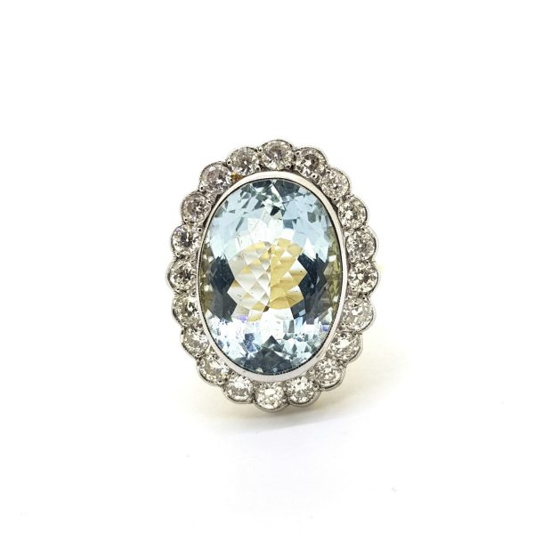 8.10ct Aquamarine and Diamond Oval Cluster Ring in 18ct Gold