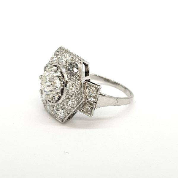 1.20ct Art Deco Diamond and Platinum Hexagonal Cluster Ring