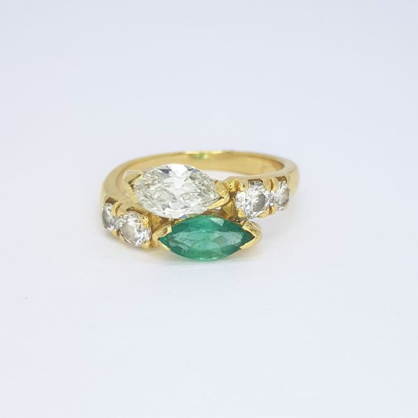 Emerald and Diamond Crossover Snake Ring