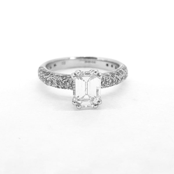 1ct Emerald Cut Diamond Engagement Ring with Pave Shoulders