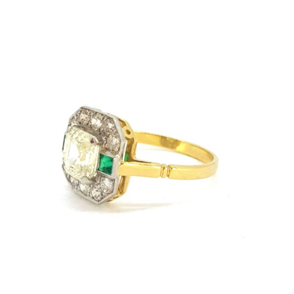 1.70ct Asscher Cut Diamond Cluster Dress Ring with Emeralds