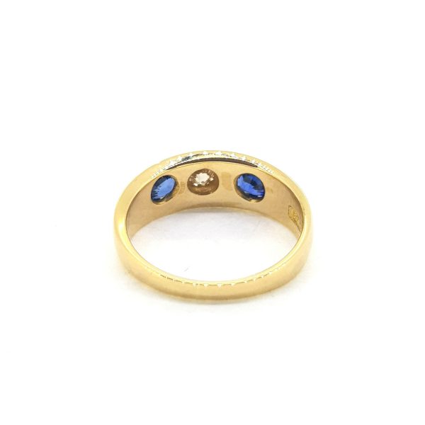 Antique Victorian Sapphire and Diamond Three Stone Ring in 18ct Yellow Gold