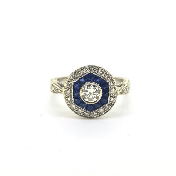 Vintage Sapphire and Diamond Cluster Target Ring, Circa 1960