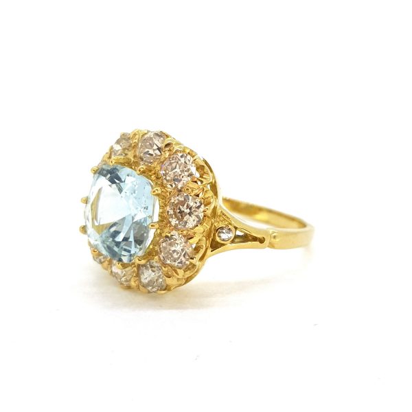 2.50ct Aquamarine and Diamond Cluster Ring in 18ct Yellow Gold