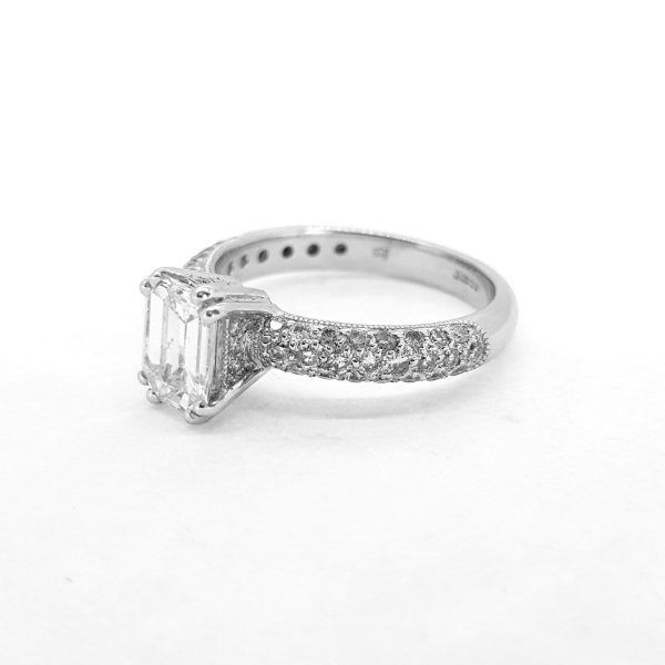 1ct Emerald Cut Diamond Engagement Ring with Pave Shoulders