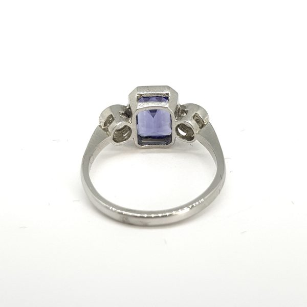 2.20ct Emerald-Cut Tanzanite and Diamond Three Stone Ring in Platinum