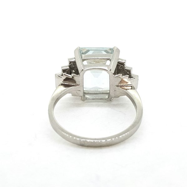 Art Deco Aquamarine and Diamond Dress Ring in Platinum, 5 carats