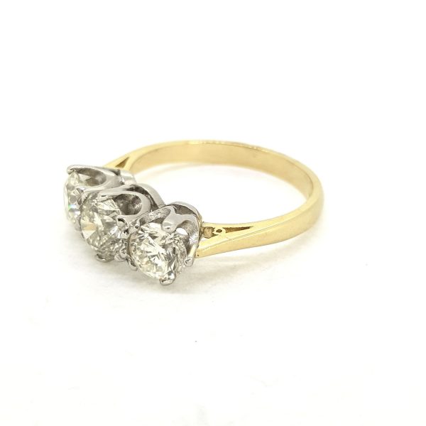 Classic Diamond Three Stone Ring, 1.80 carat total, in platinum and 18ct yellow gold