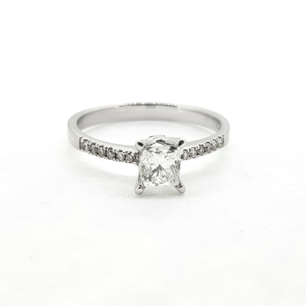 0.63ct Princess Cut Diamond Solitaire Engagement Ring with Diamond Shoulders