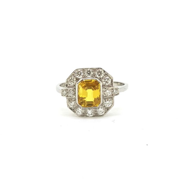 1.50ct Yellow Sapphire and Diamond Cluster Dress Ring in Platinum