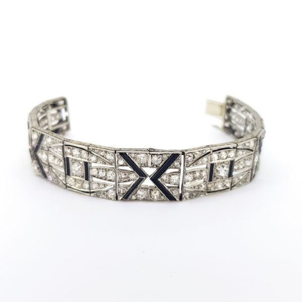 Art Deco 11ct Diamond, Onyx and Platinum Bracelet